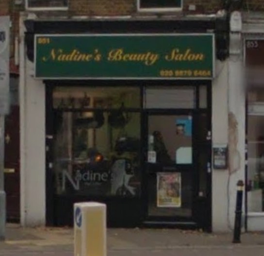 Nadine’s salon on Garratt Lane, with its green and gold sign
